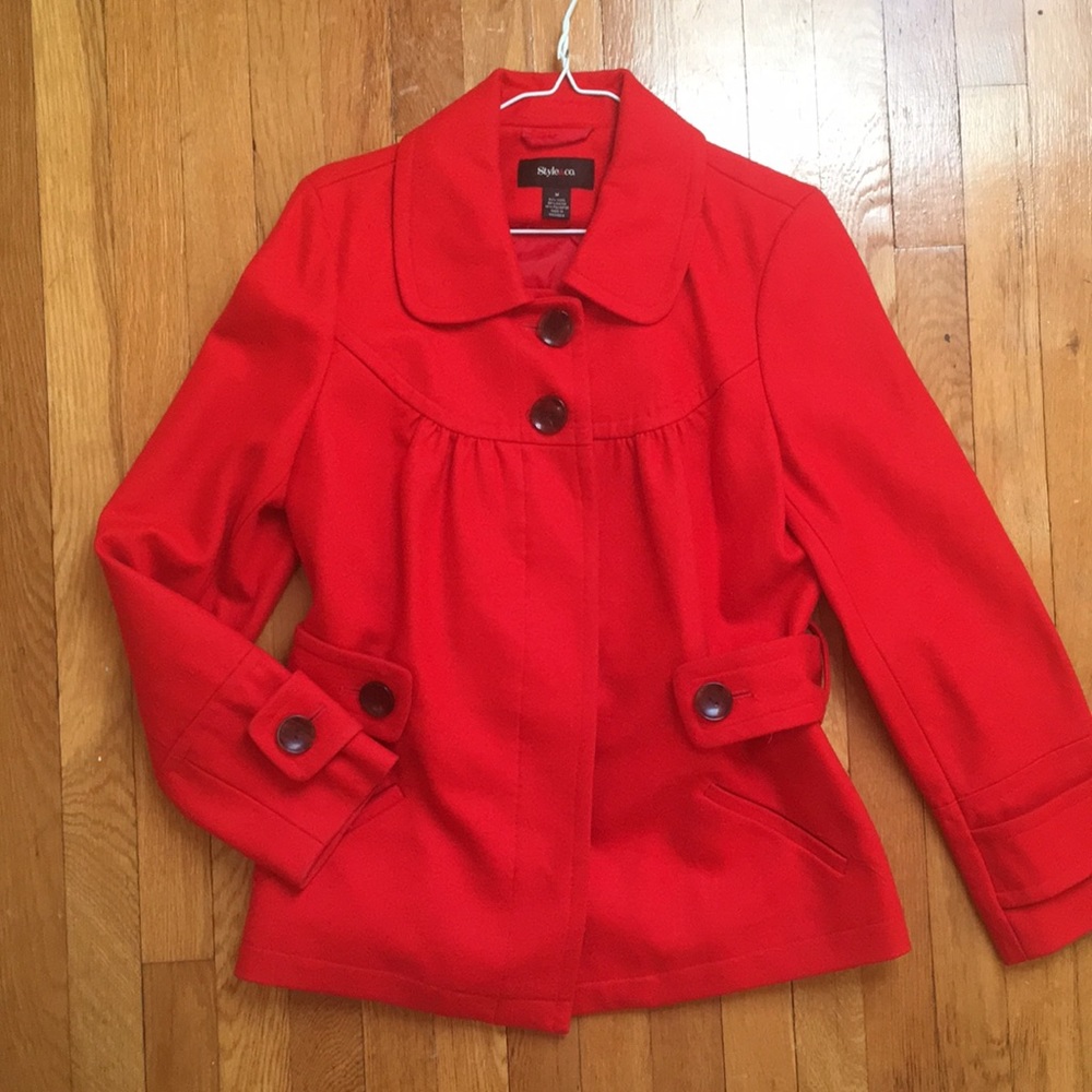 Red Style & Co Wool Jacket with Brown Buttons